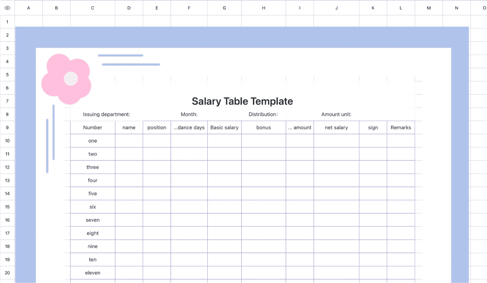 Salary table template 1